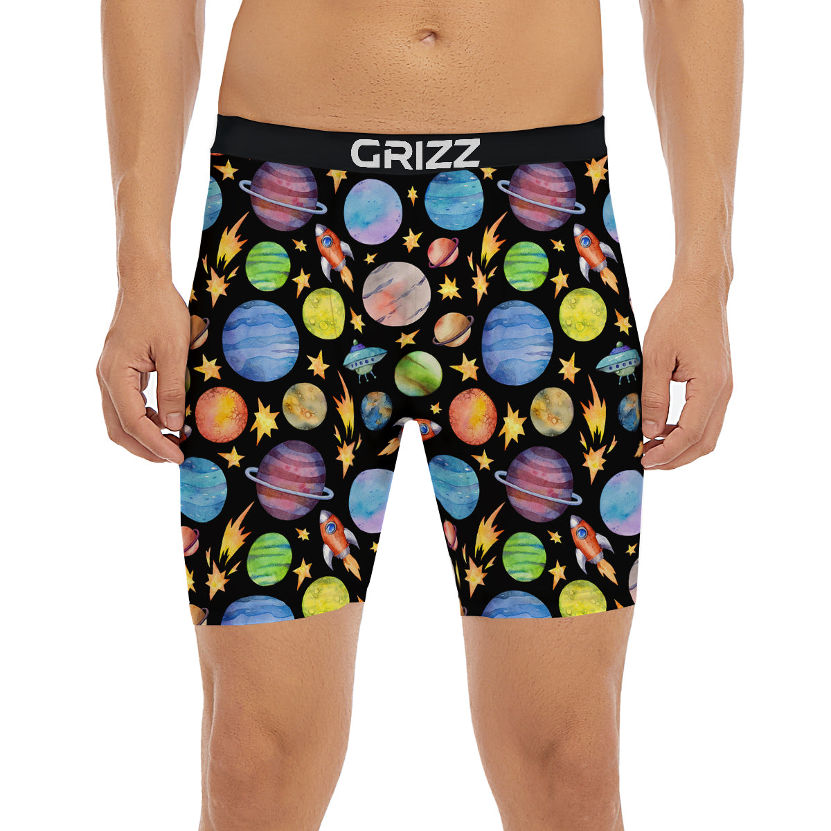 Rocket Watercolor Print Pattern Boxer Briefs-grizzshop