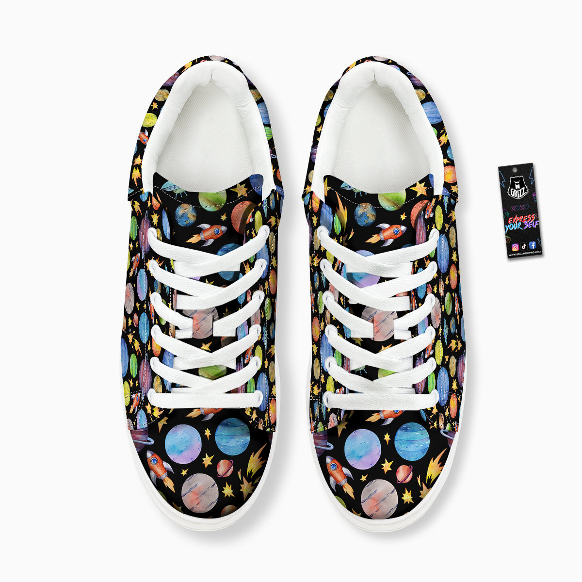 Rocket Watercolor Print Pattern Platform Shoes-grizzshop
