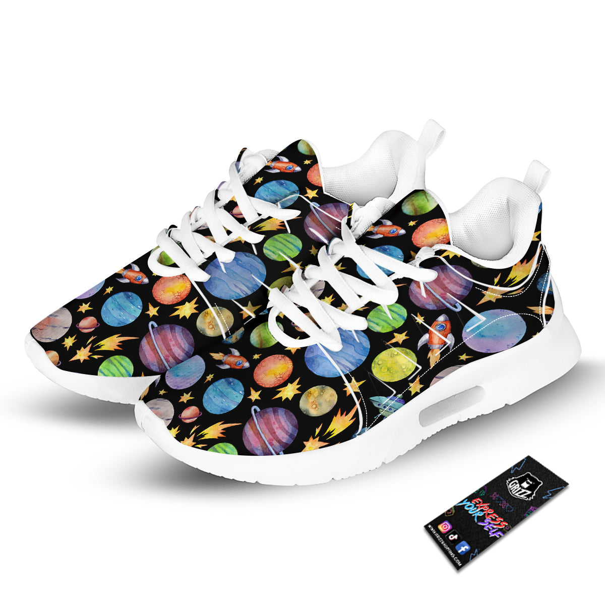 Rocket Watercolor Print Pattern Tennis Shoes-grizzshop