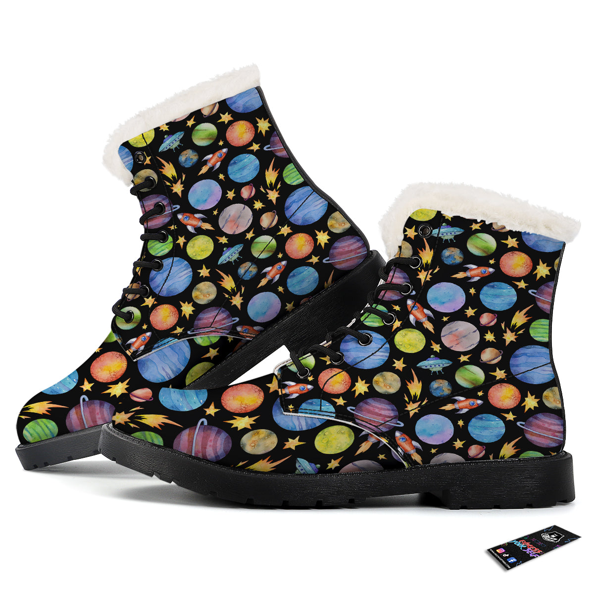 Rocket Watercolor Print Pattern Winter Boots-grizzshop