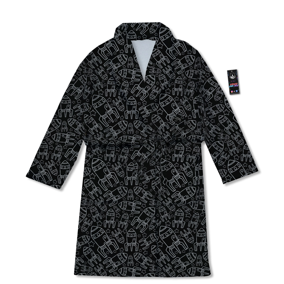 Rocket White And Black Print Pattern Bathrobe-grizzshop