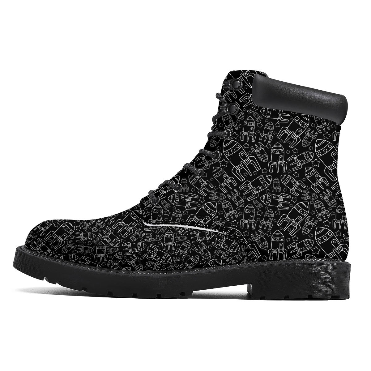 Rocket White And Black Print Pattern Boots-grizzshop