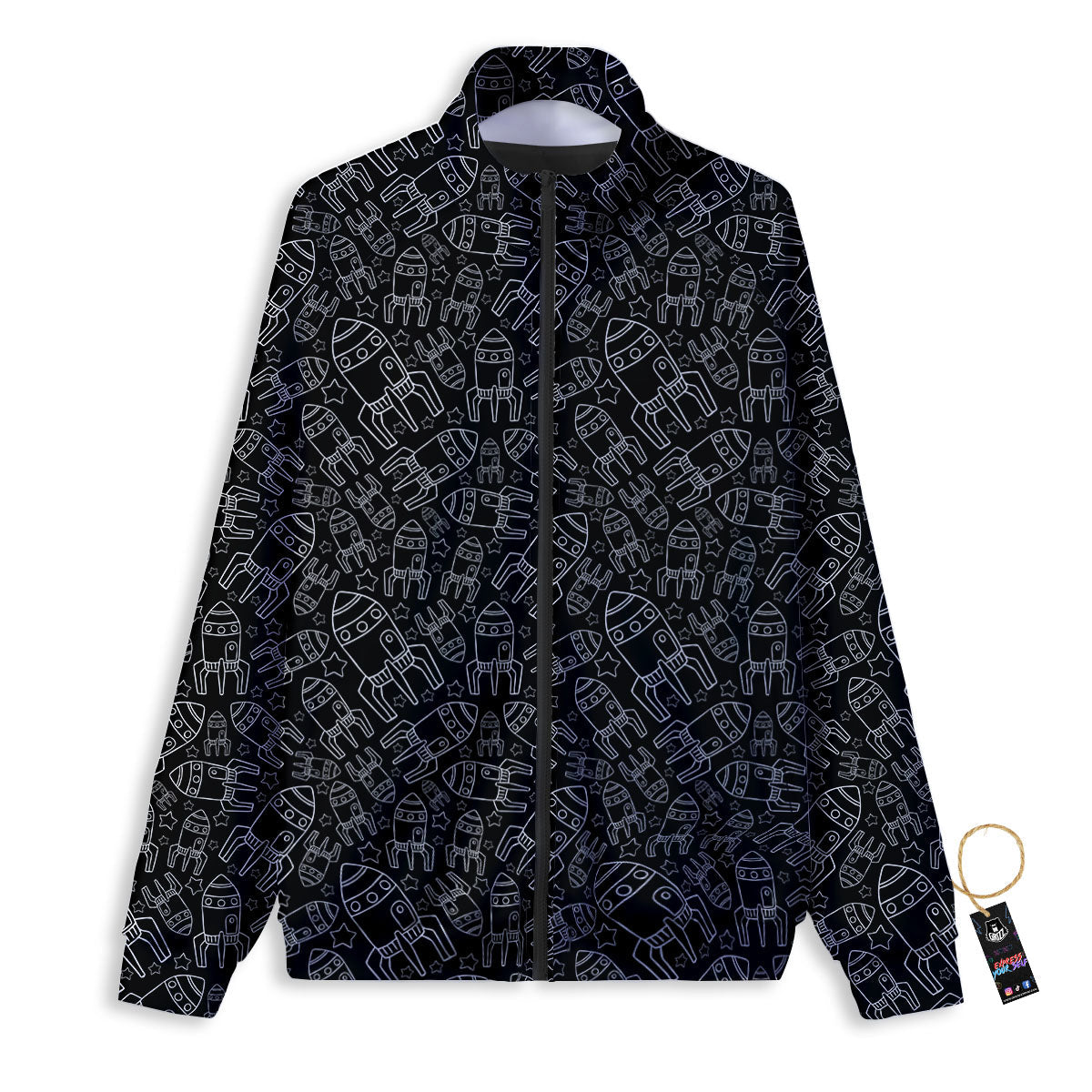 Rocket White And Black Print Pattern Track Jacket-grizzshop