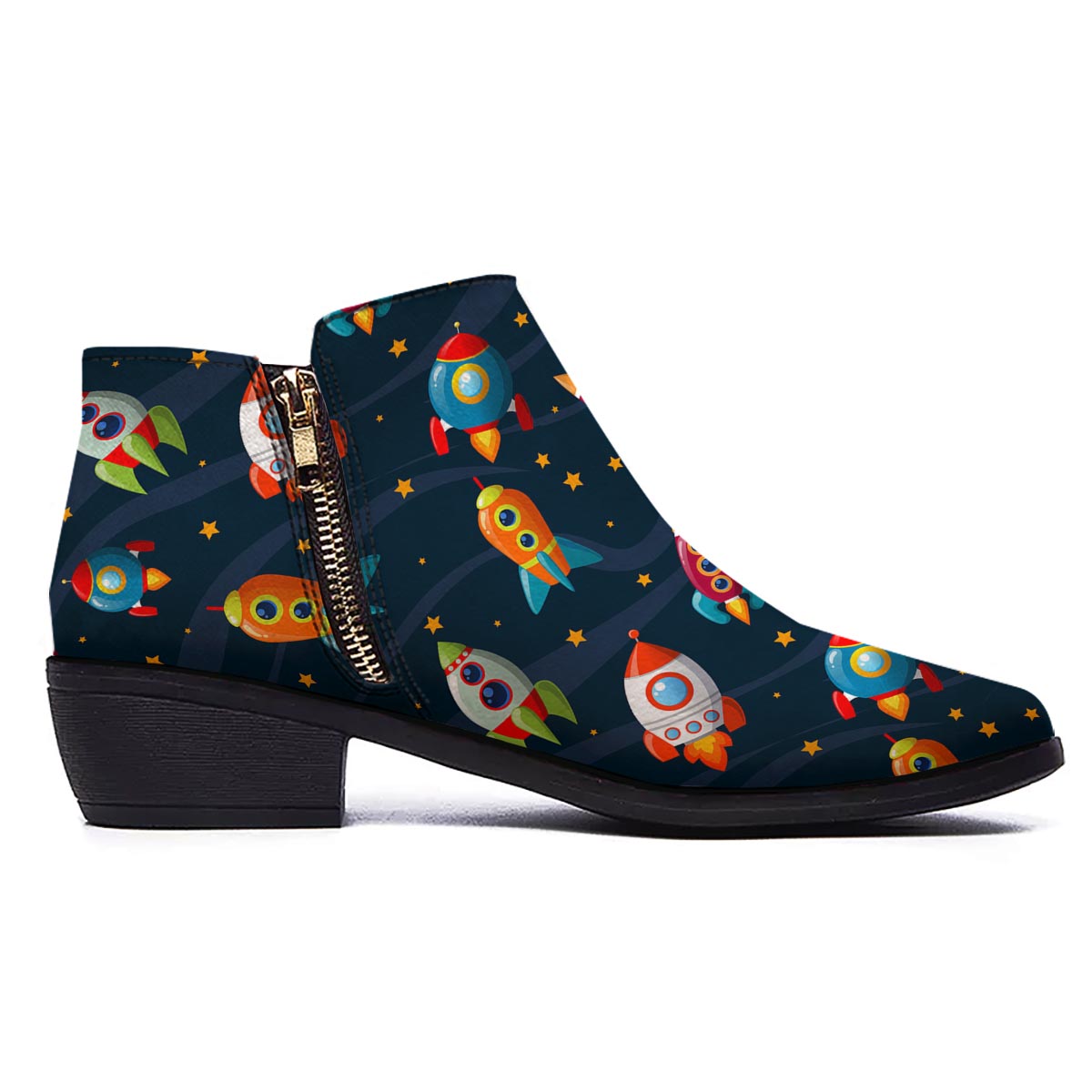 Rockets Space Print Pattern Ankle Boots-grizzshop