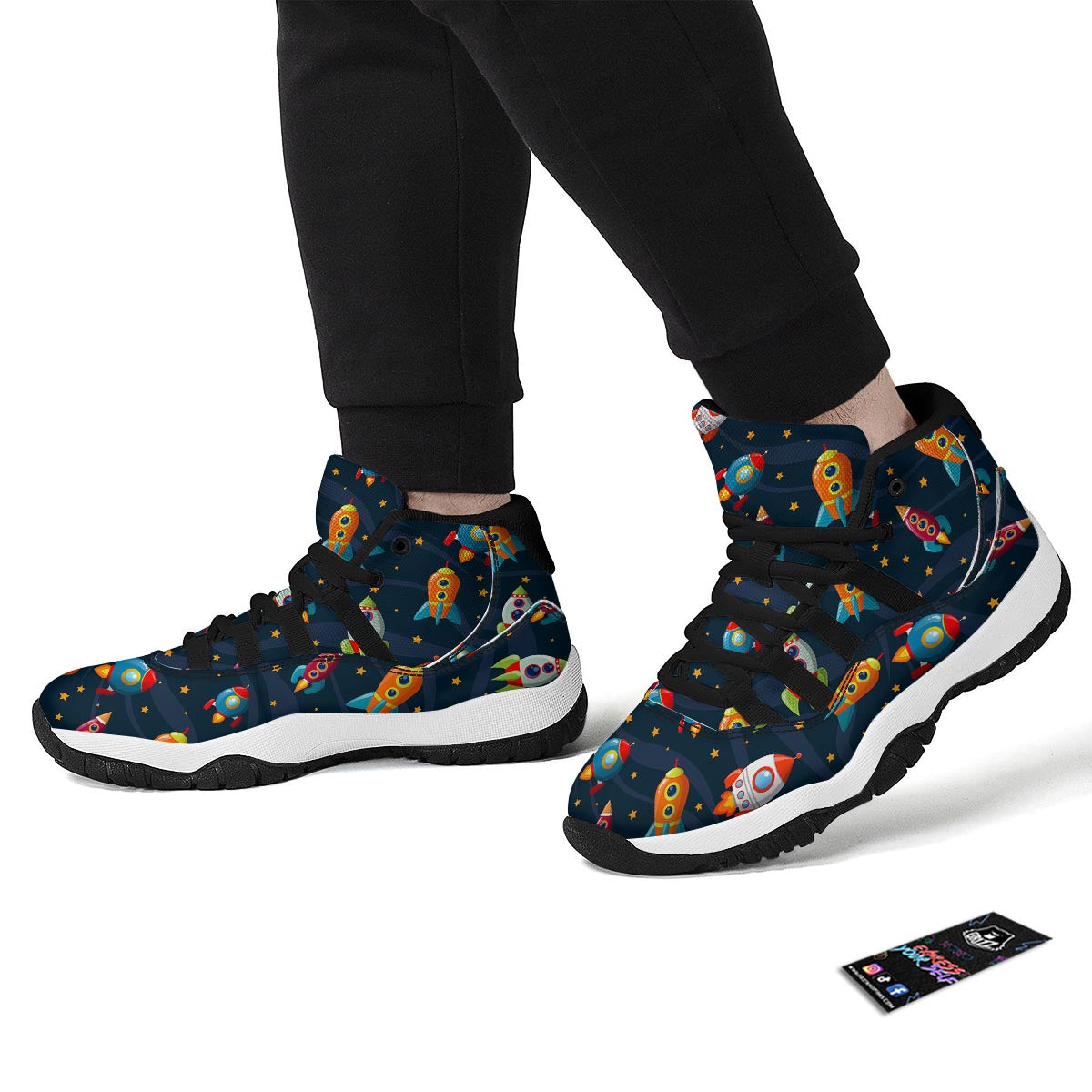 Rockets Space Print Pattern Black Bball Shoes-grizzshop