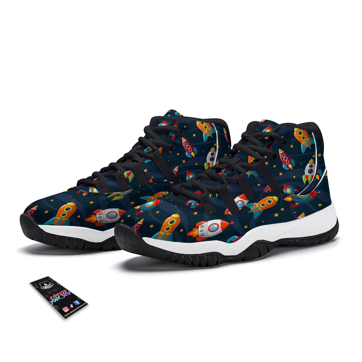 Rockets Space Print Pattern Black Bball Shoes-grizzshop