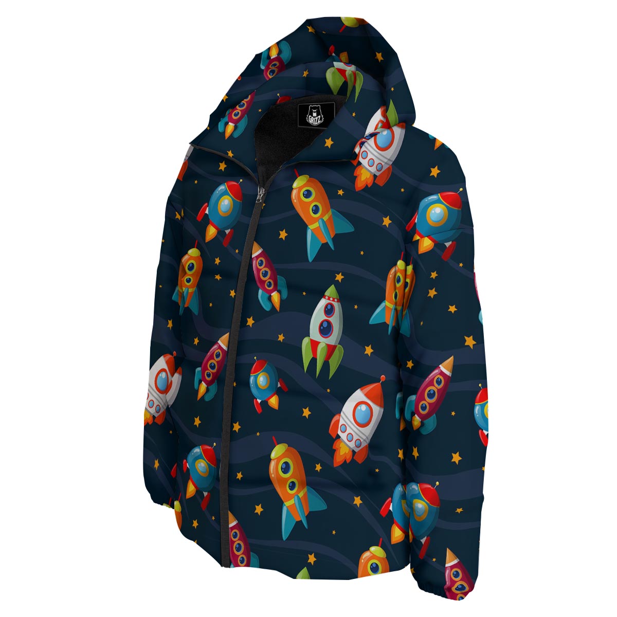 Rockets Space Print Pattern Down Jacket-grizzshop