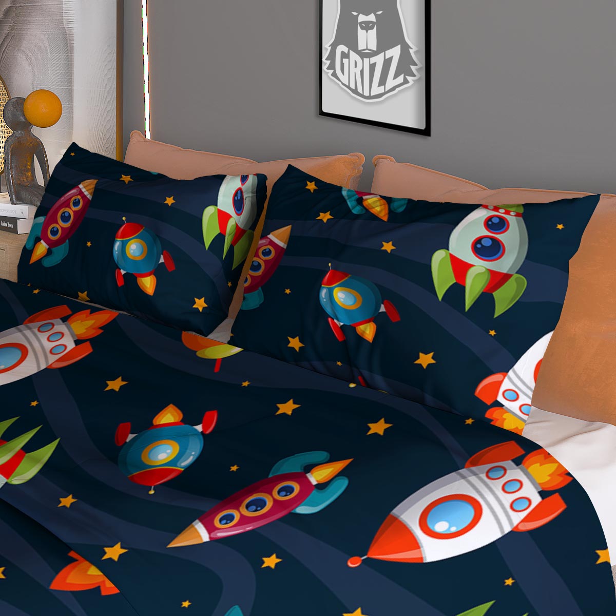 Robot Vintage Print Pattern Duvet Cover Bedding Set