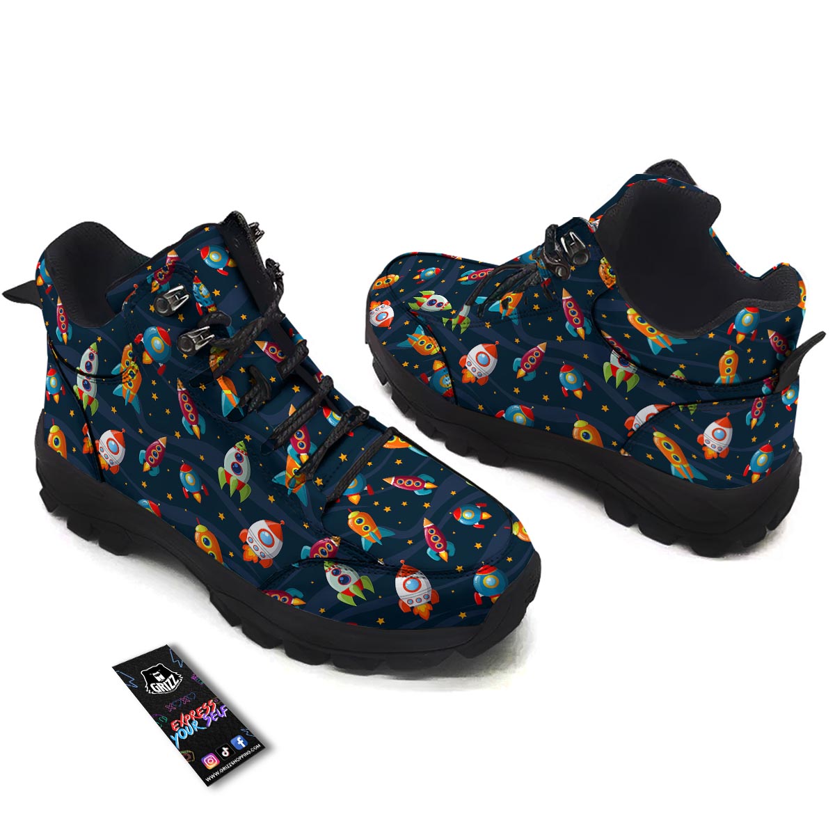 Rockets Space Print Pattern Hiking Shoes-grizzshop