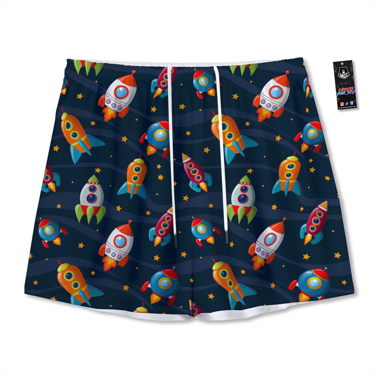 Rockets Space Print Pattern Mesh Shorts