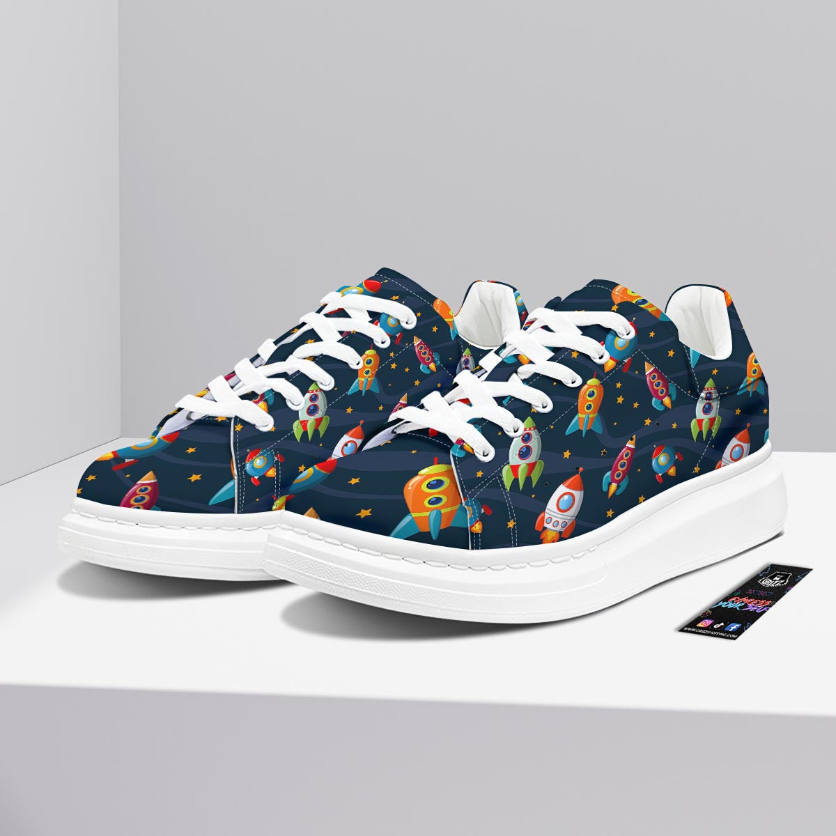 Rockets Space Print Pattern Platform Shoes-grizzshop