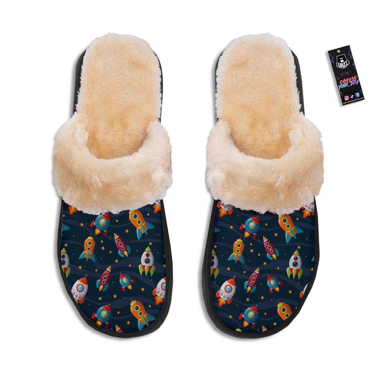 Rockets Space Print Pattern Slippers-grizzshop