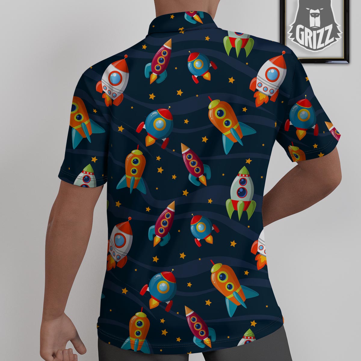 Rockets Space Print Pattern Untucked Shirts-grizzshop