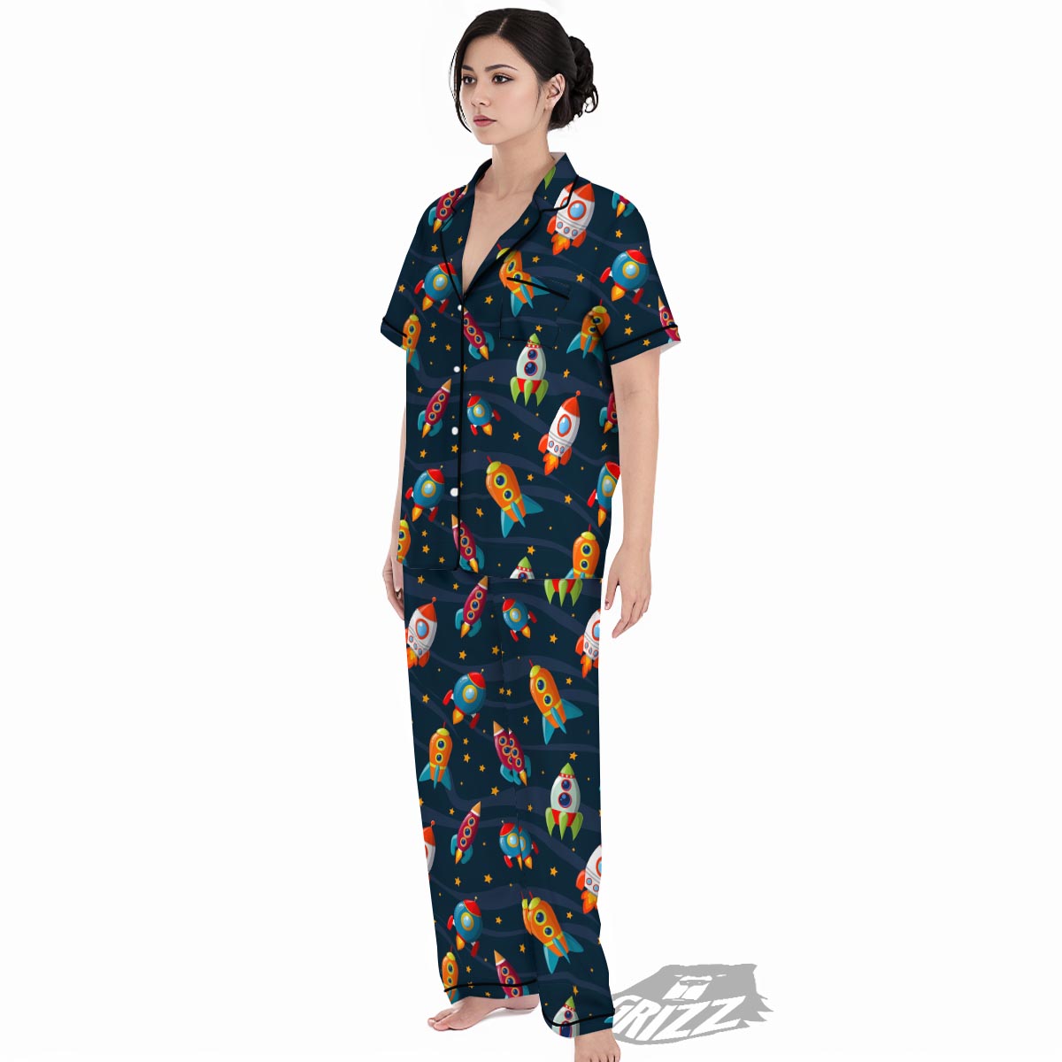 Rockets Space Print Pattern Women's Pajamas Set-grizzshop