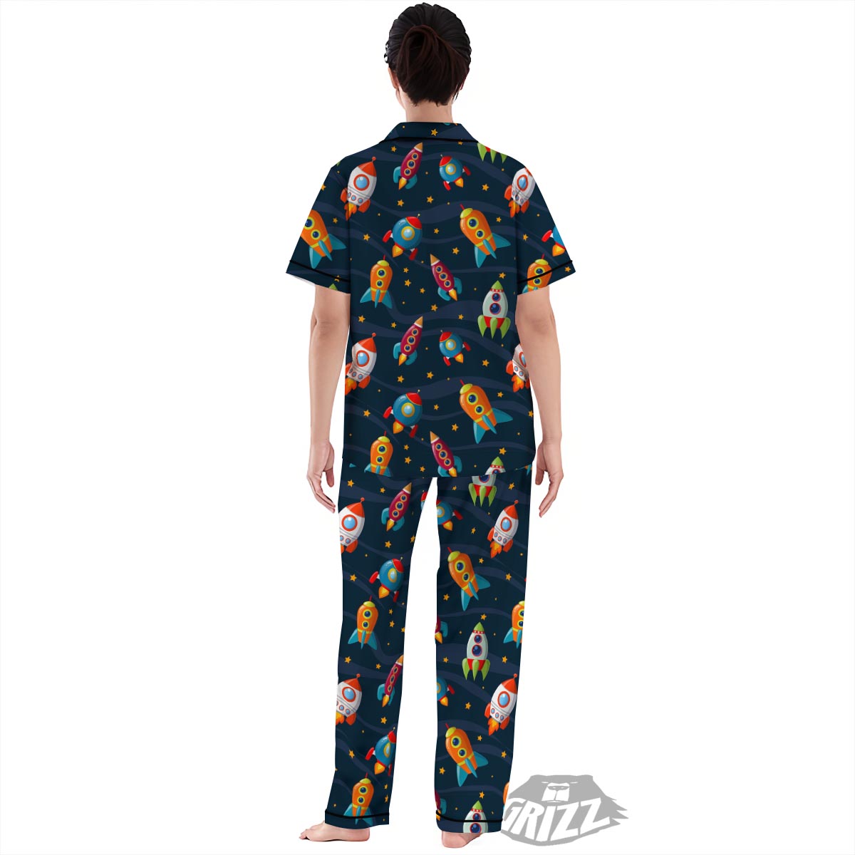 Rockets Space Print Pattern Women's Pajamas Set-grizzshop