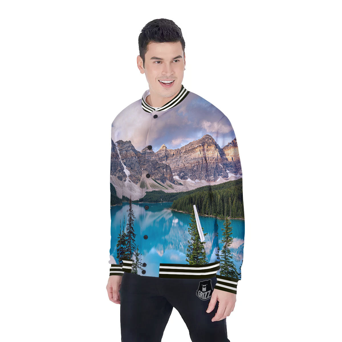 Rocky Mountain Print Baseball Jacket-grizzshop