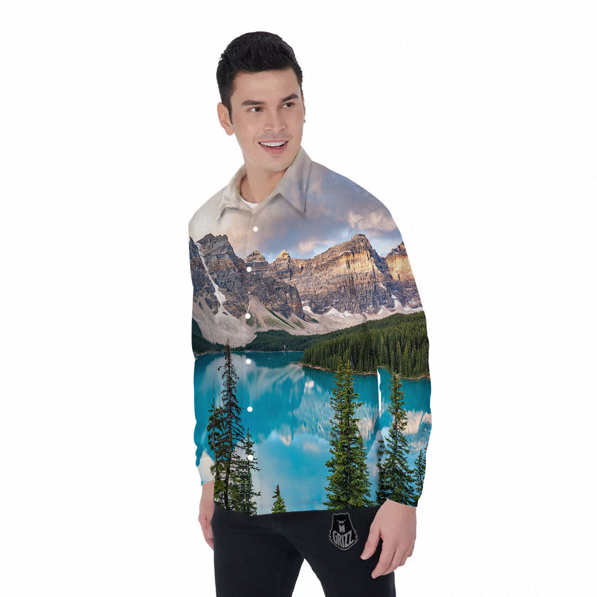 Rocky Mountain Print Men's Long Sleeve Shirts-grizzshop