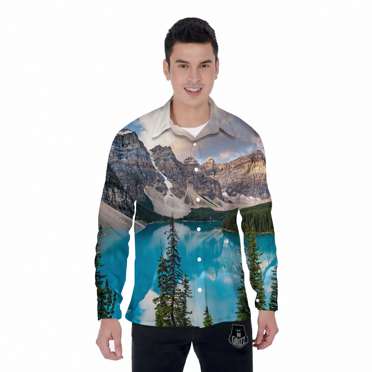 Rocky Mountain Print Men's Long Sleeve Shirts-grizzshop