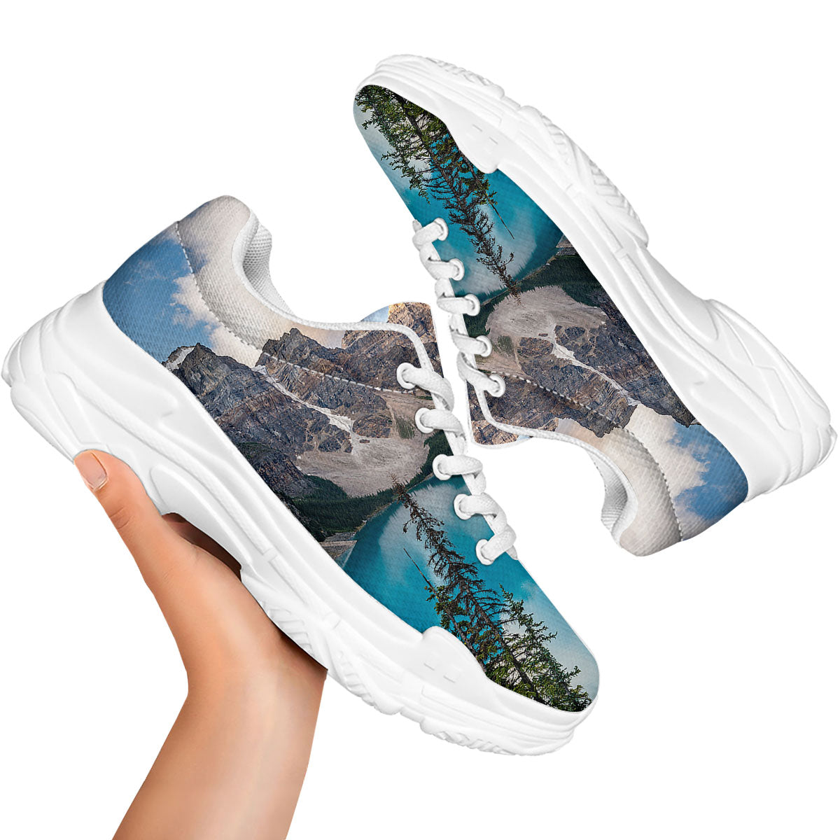 Rocky Mountain Print White Chunky Shoes-grizzshop