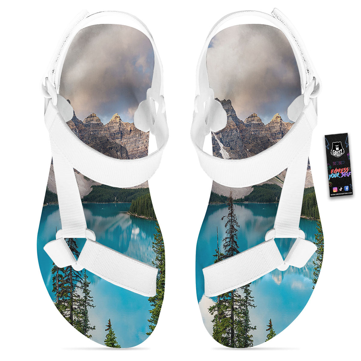 Rocky Mountain Print White Open Toe Sandals-grizzshop