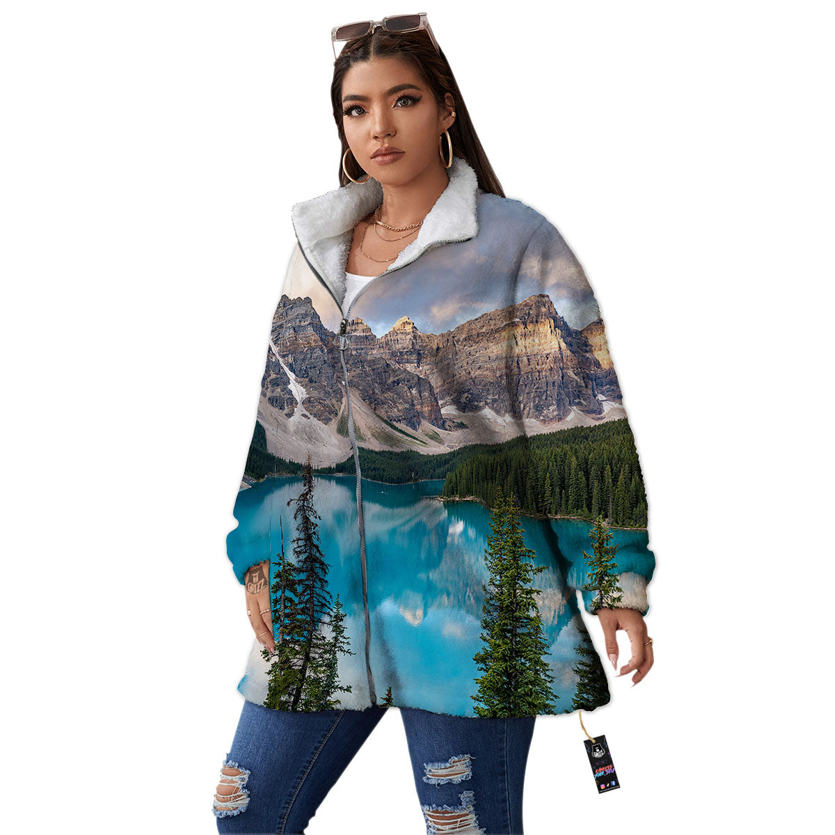 Rocky Mountain Print Women's Sherpa Jacket-grizzshop