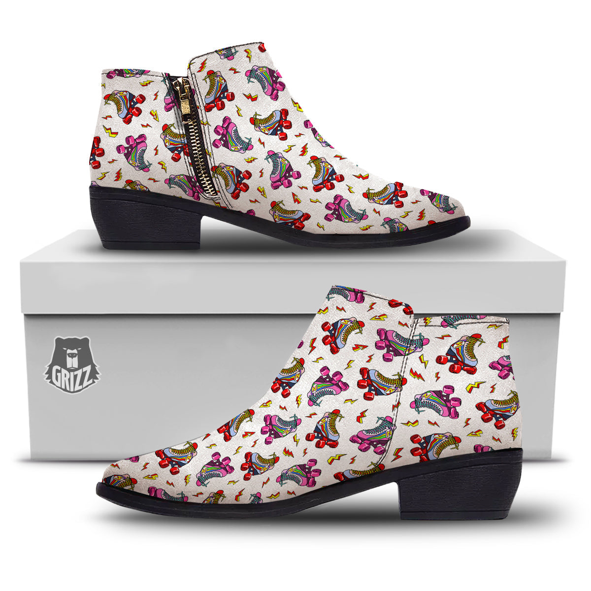 Roller Skates Lightning Print Pattern Ankle Boots-grizzshop