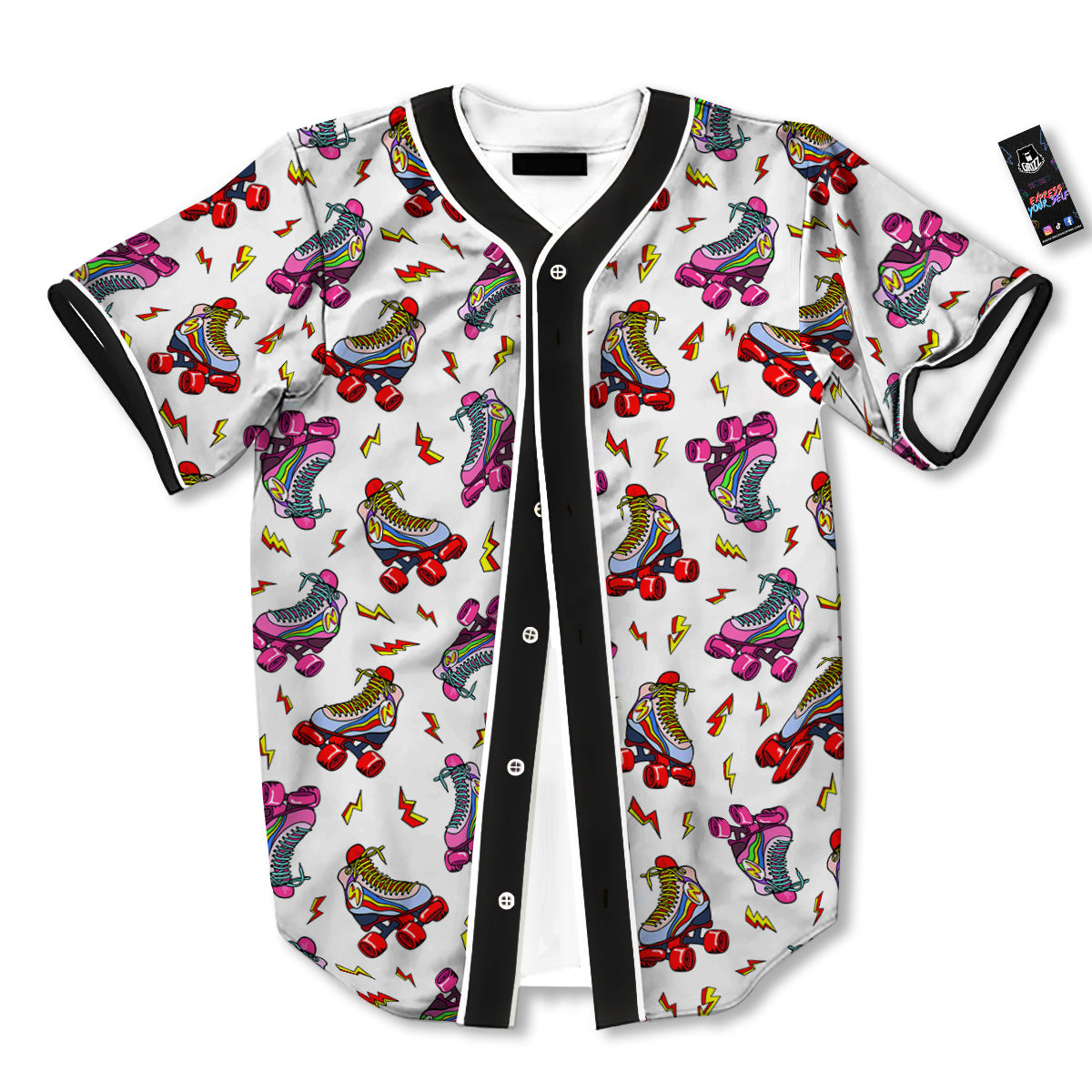 Roller Skates Lightning Print Pattern Baseball Jersey-grizzshop