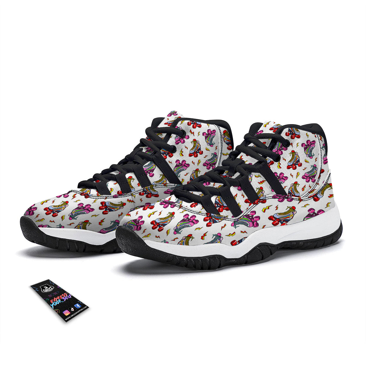 Roller Skates Lightning Print Pattern Black Bball Shoes-grizzshop
