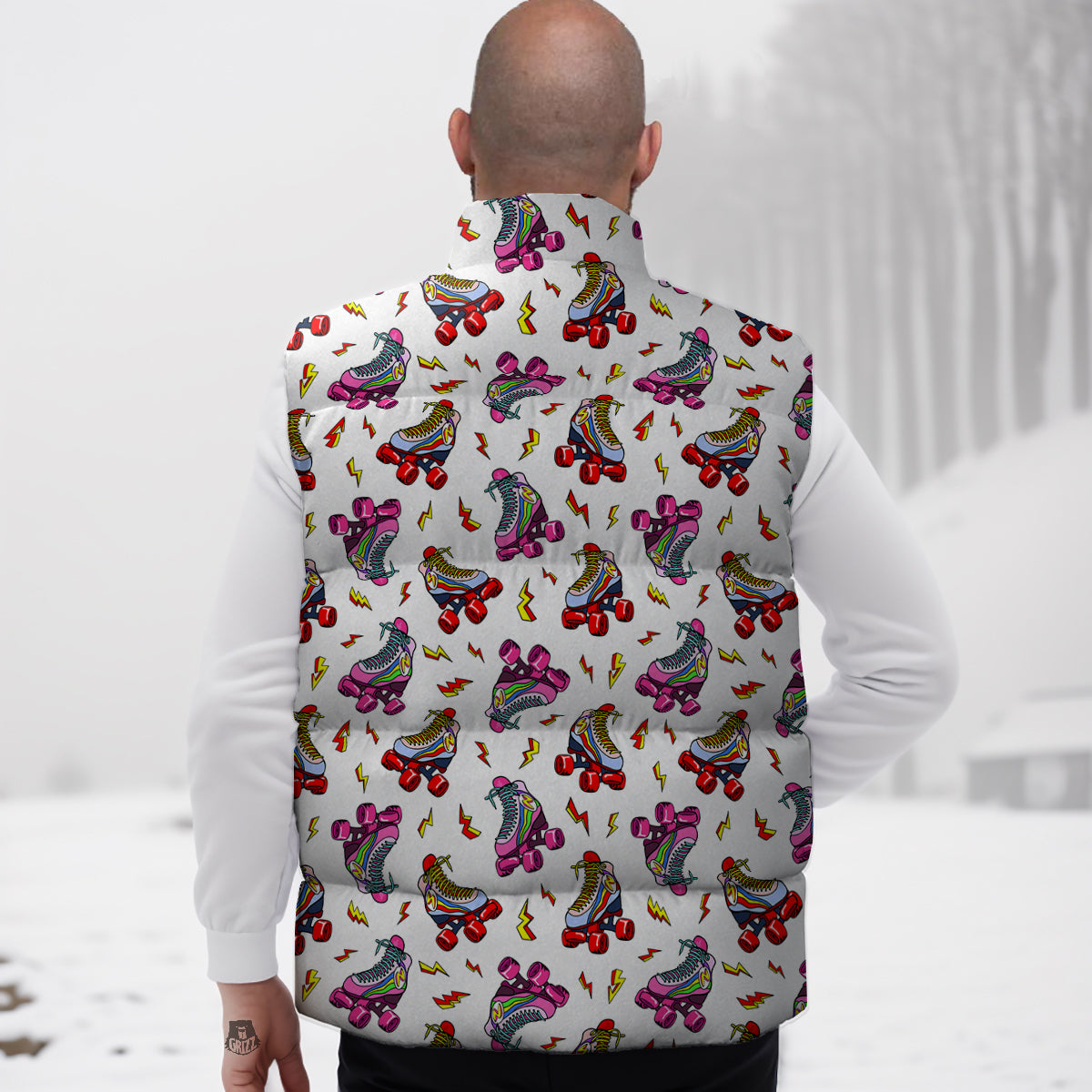 Roller Skates Lightning Print Pattern Down Vest-grizzshop