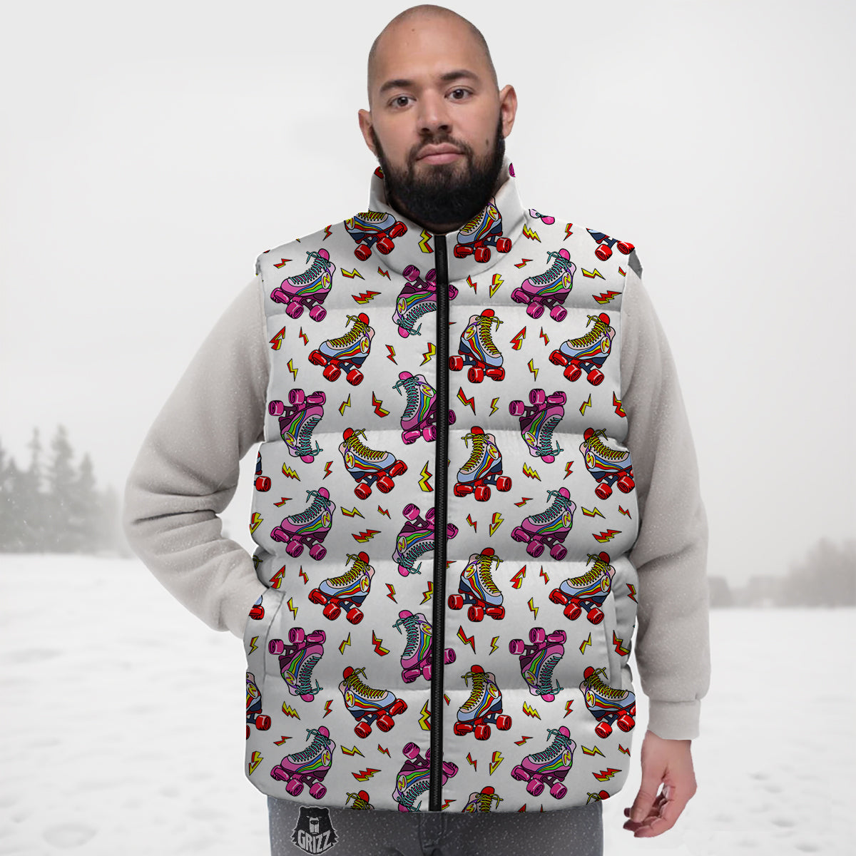 Roller Skates Lightning Print Pattern Down Vest-grizzshop