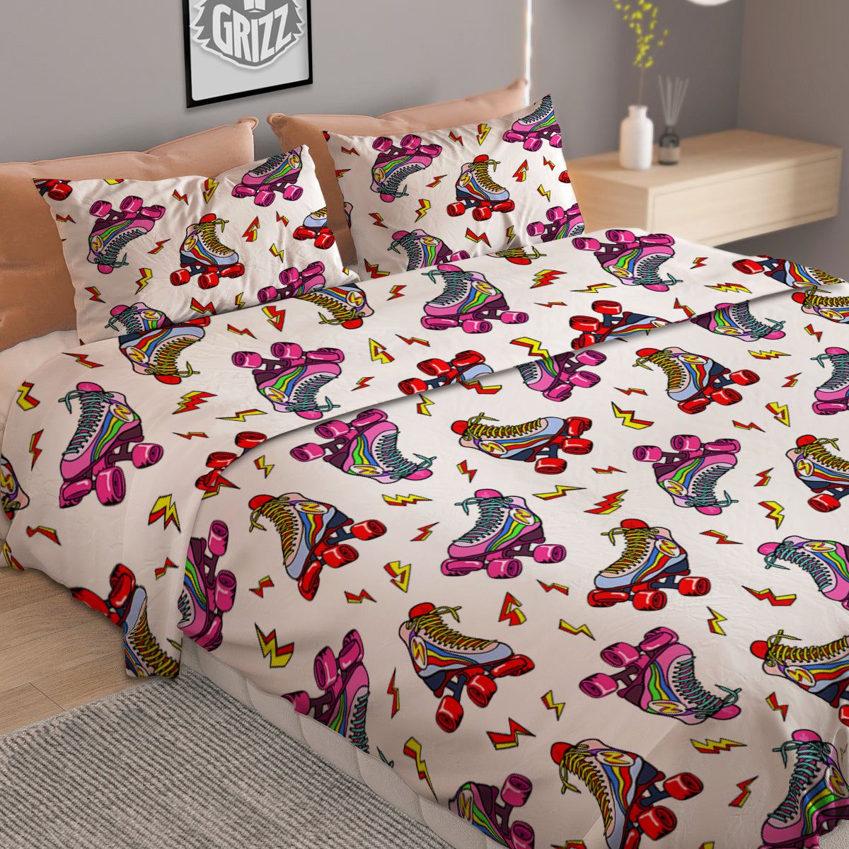Roller Skates Lightning Print Pattern Duvet Cover Bedding Set-grizzshop