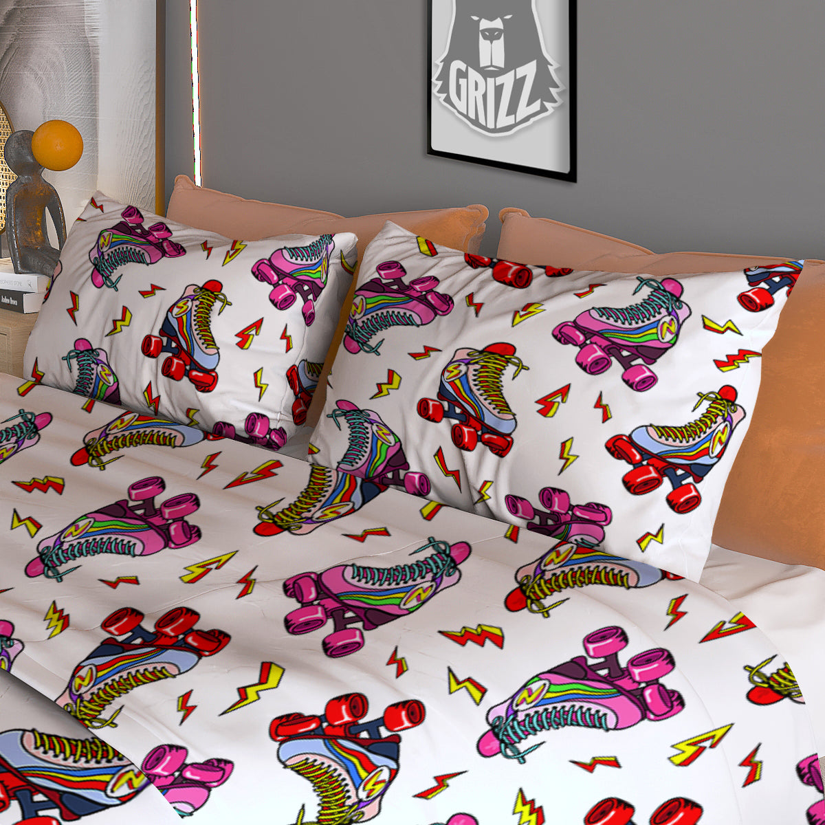 Roller Skates Lightning Print Pattern Duvet Cover Bedding Set-grizzshop