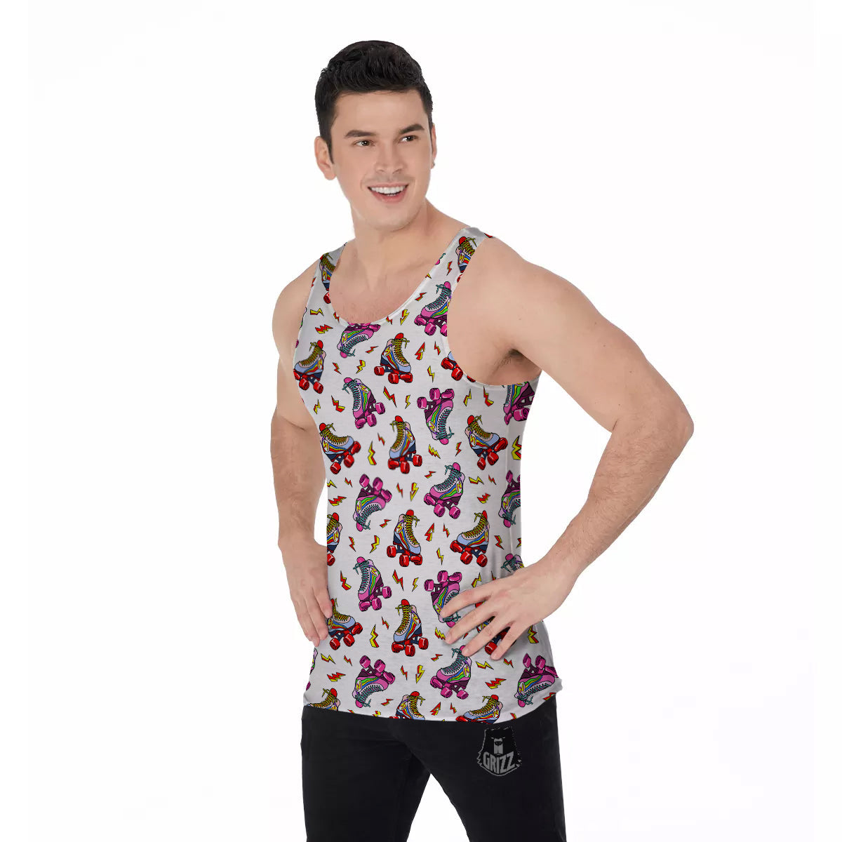 Roller Skates Lightning Print Pattern Men's Tank Top-grizzshop