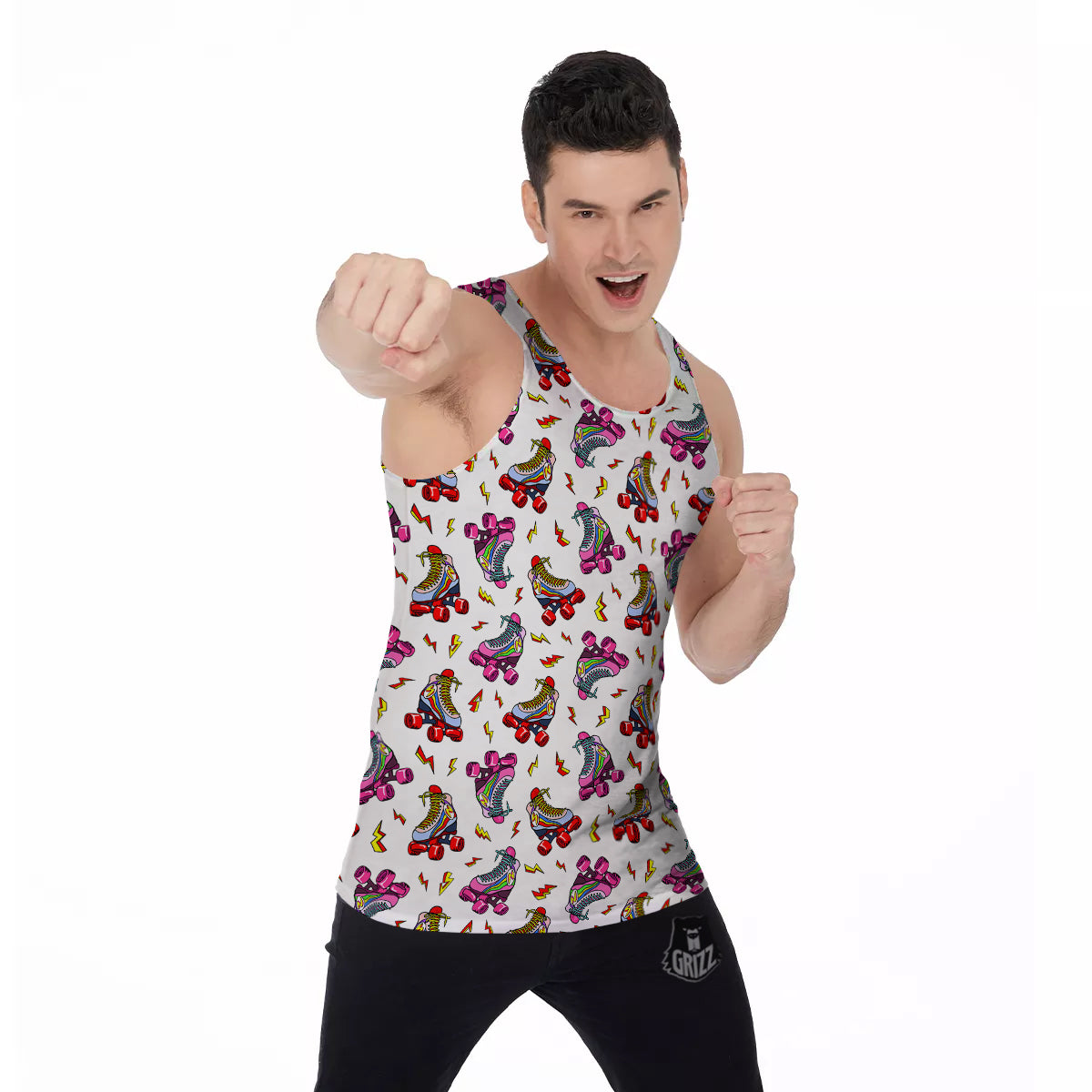 Roller Skates Lightning Print Pattern Men's Tank Top-grizzshop