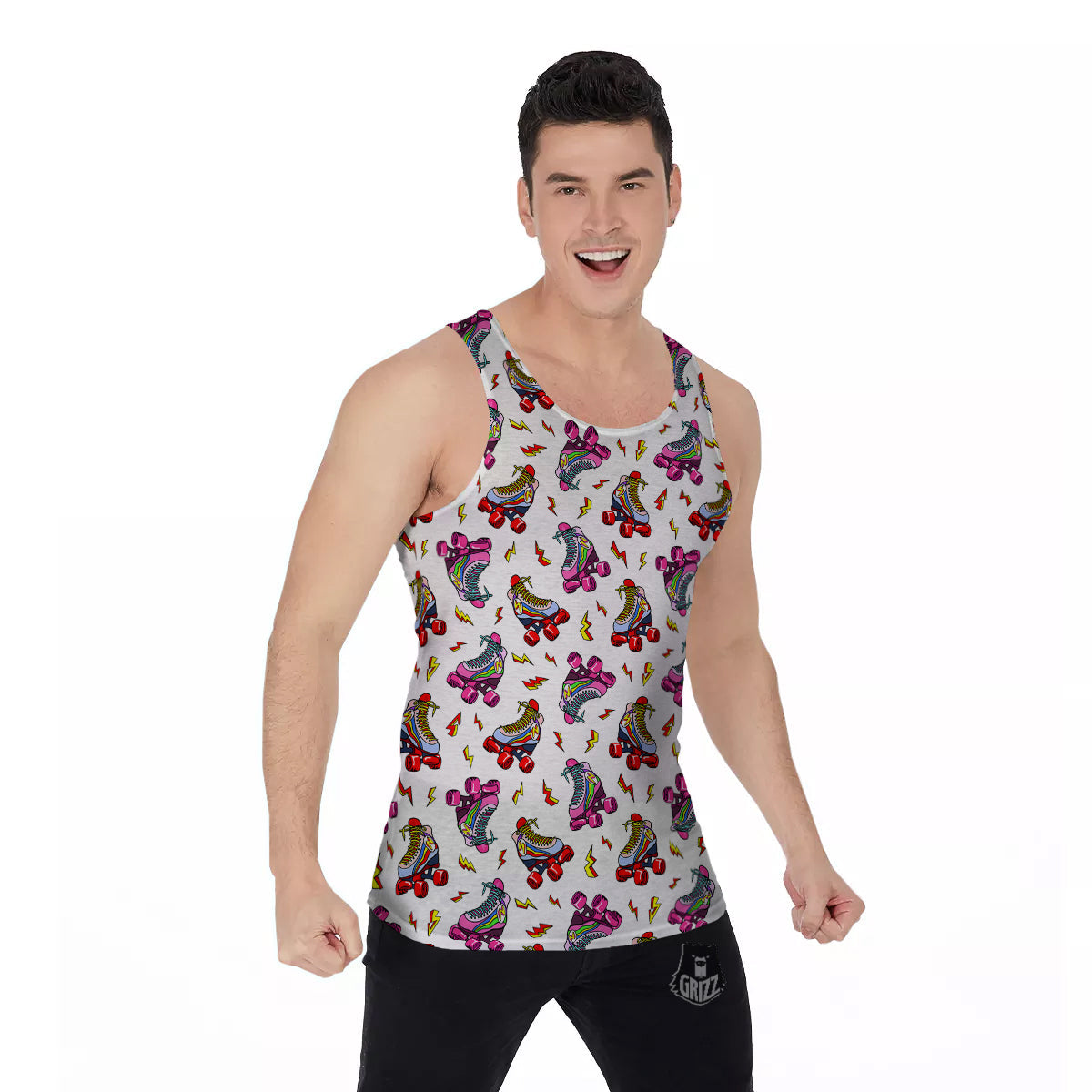 Roller Skates Lightning Print Pattern Men's Tank Top-grizzshop