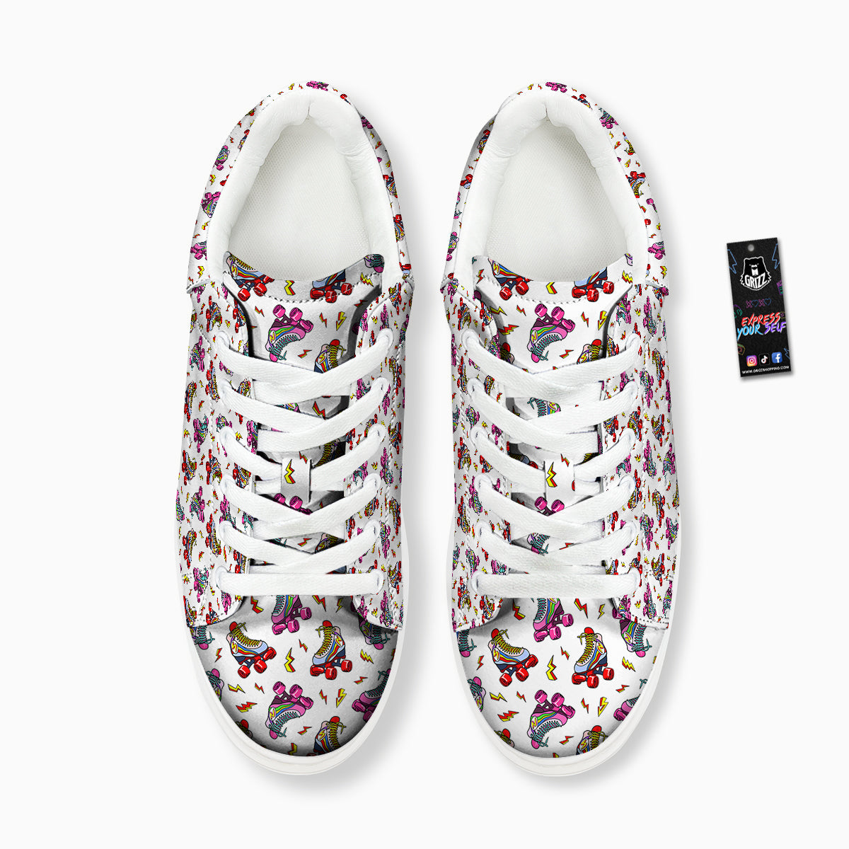 Roller Skates Lightning Print Pattern Platform Shoes-grizzshop