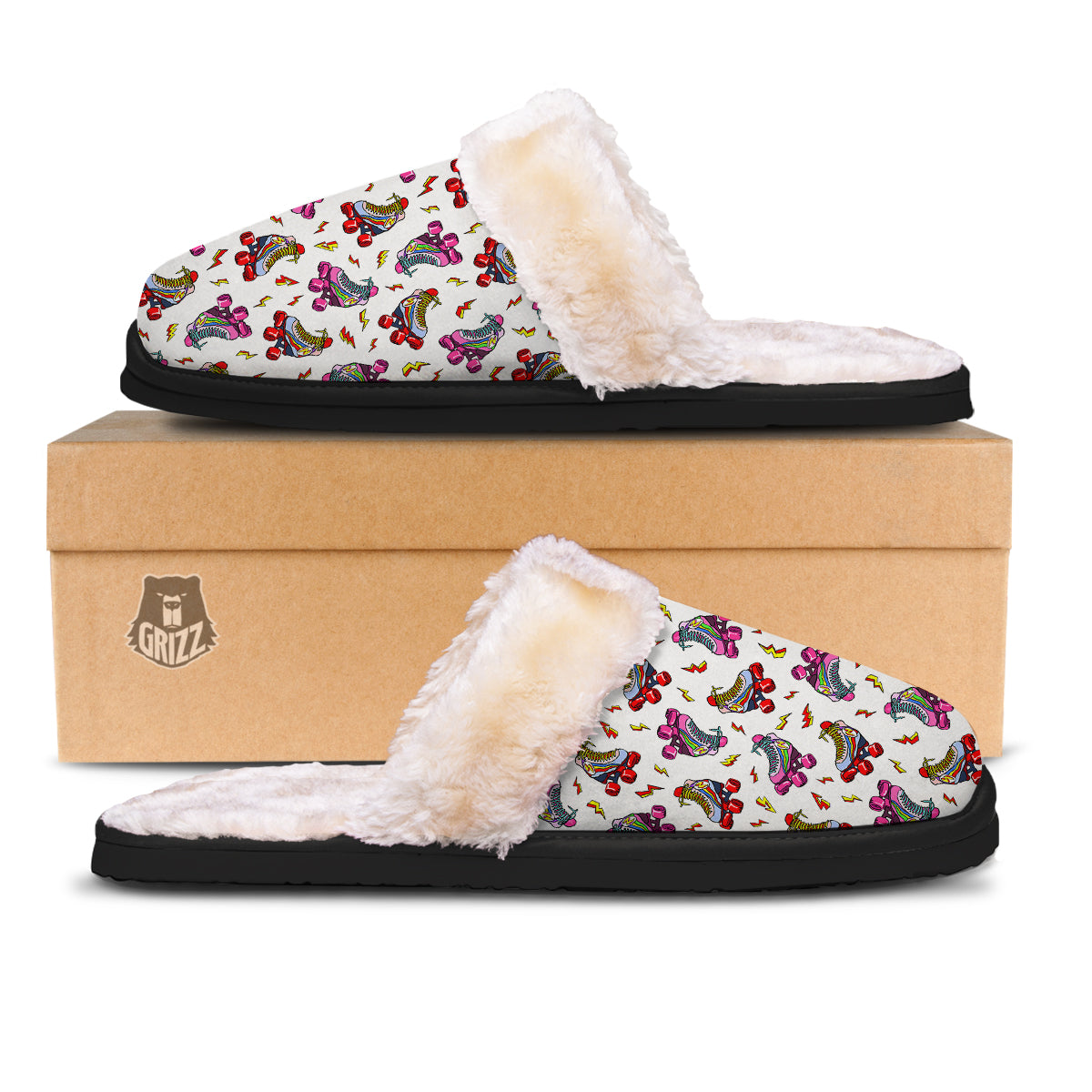 Roller Skates Lightning Print Pattern Slippers-grizzshop