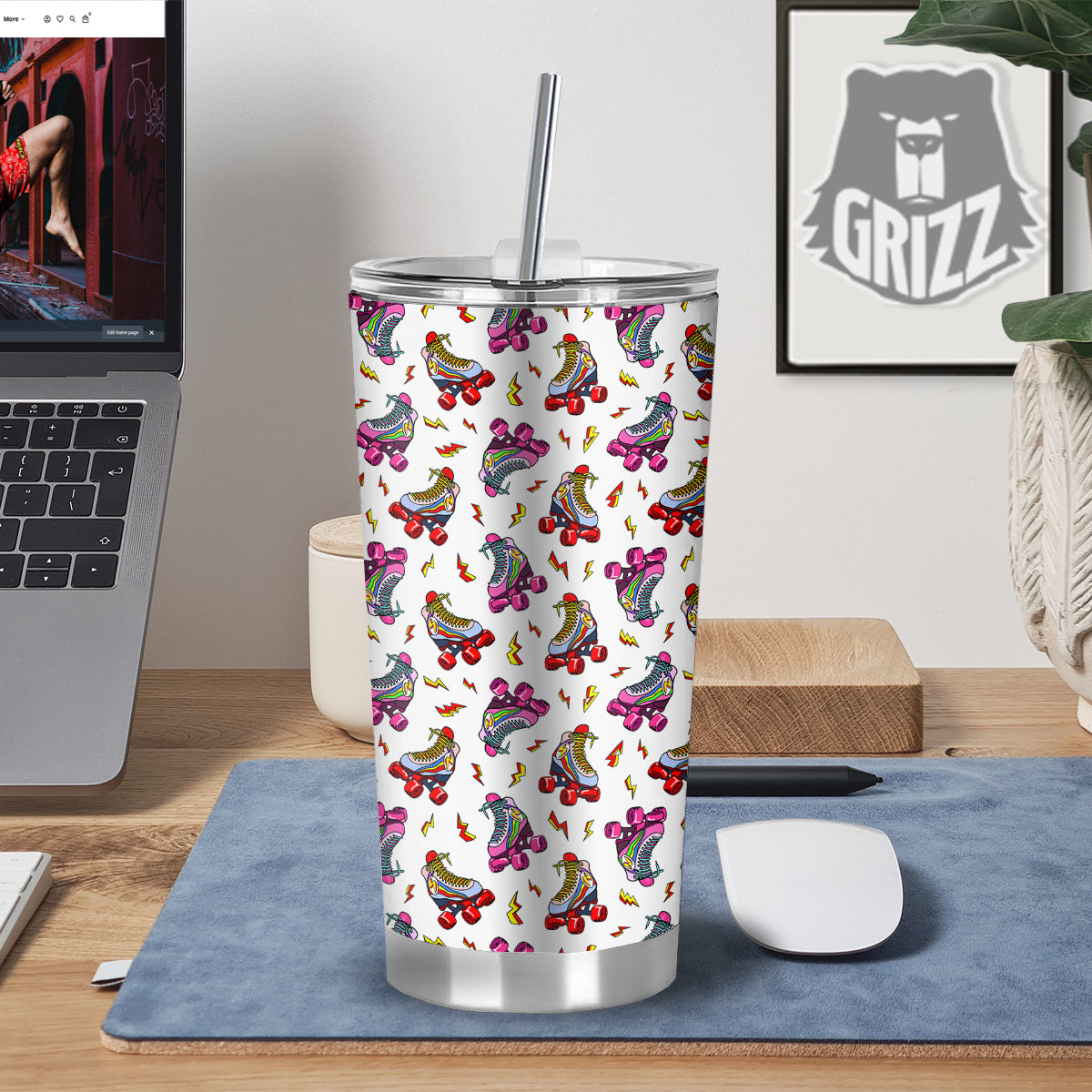 Roller Skates Lightning Print Pattern Tumbler-grizzshop