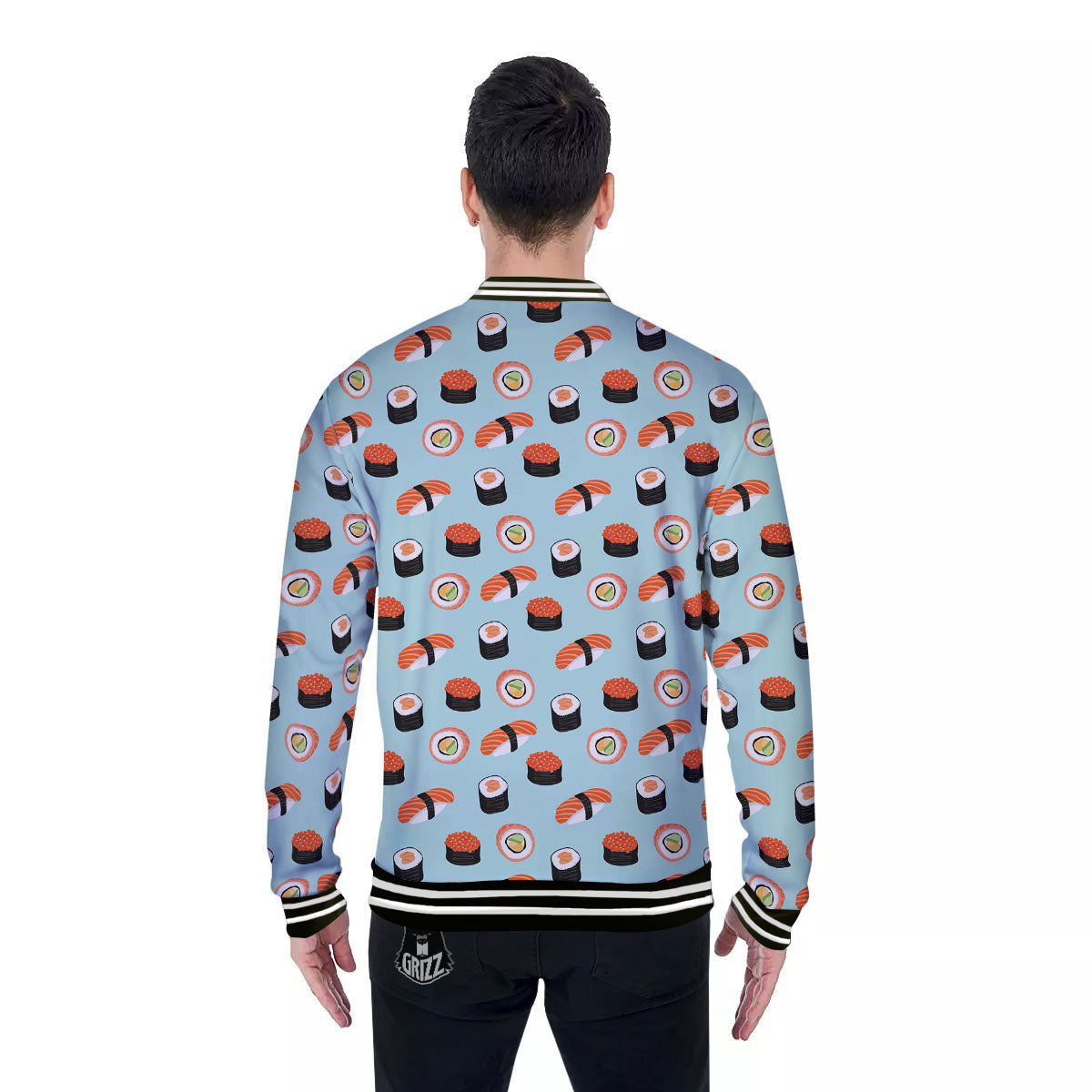 Rolls And Japanese Sushi Print Pattern Baseball Jacket-grizzshop