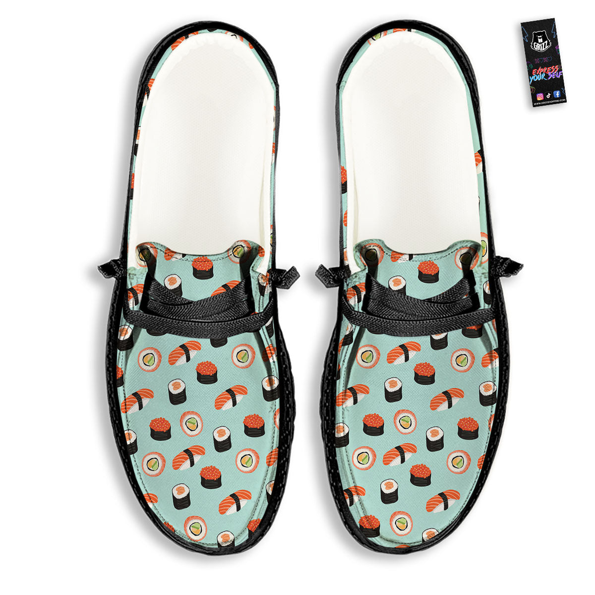 Rolls And Japanese Sushi Print Pattern Black Loafers-grizzshop