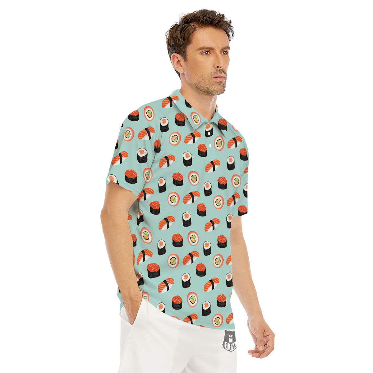 Rolls And Japanese Sushi Print Pattern Men's Golf Shirts-grizzshop