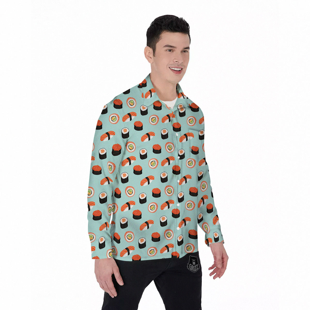 Rolls And Japanese Sushi Print Pattern Men's Long Sleeve Shirts-grizzshop