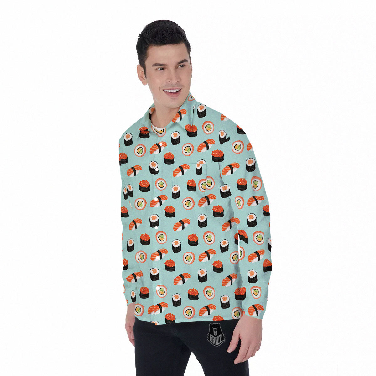 Rolls And Japanese Sushi Print Pattern Men's Long Sleeve Shirts-grizzshop