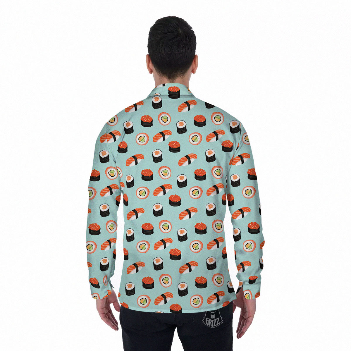 Rolls And Japanese Sushi Print Pattern Men's Long Sleeve Shirts-grizzshop