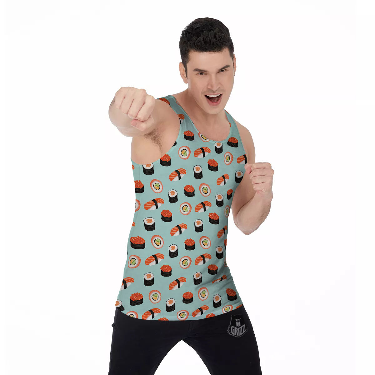 Rolls And Japanese Sushi Print Pattern Men's Tank Top-grizzshop