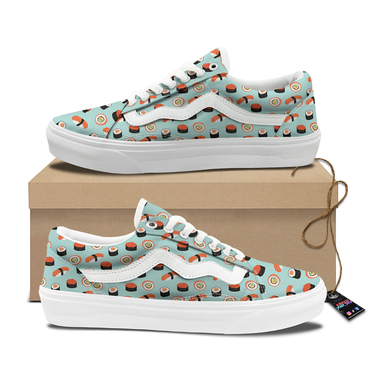 Rolls And Japanese Sushi Print Pattern Skate Shoes-grizzshop