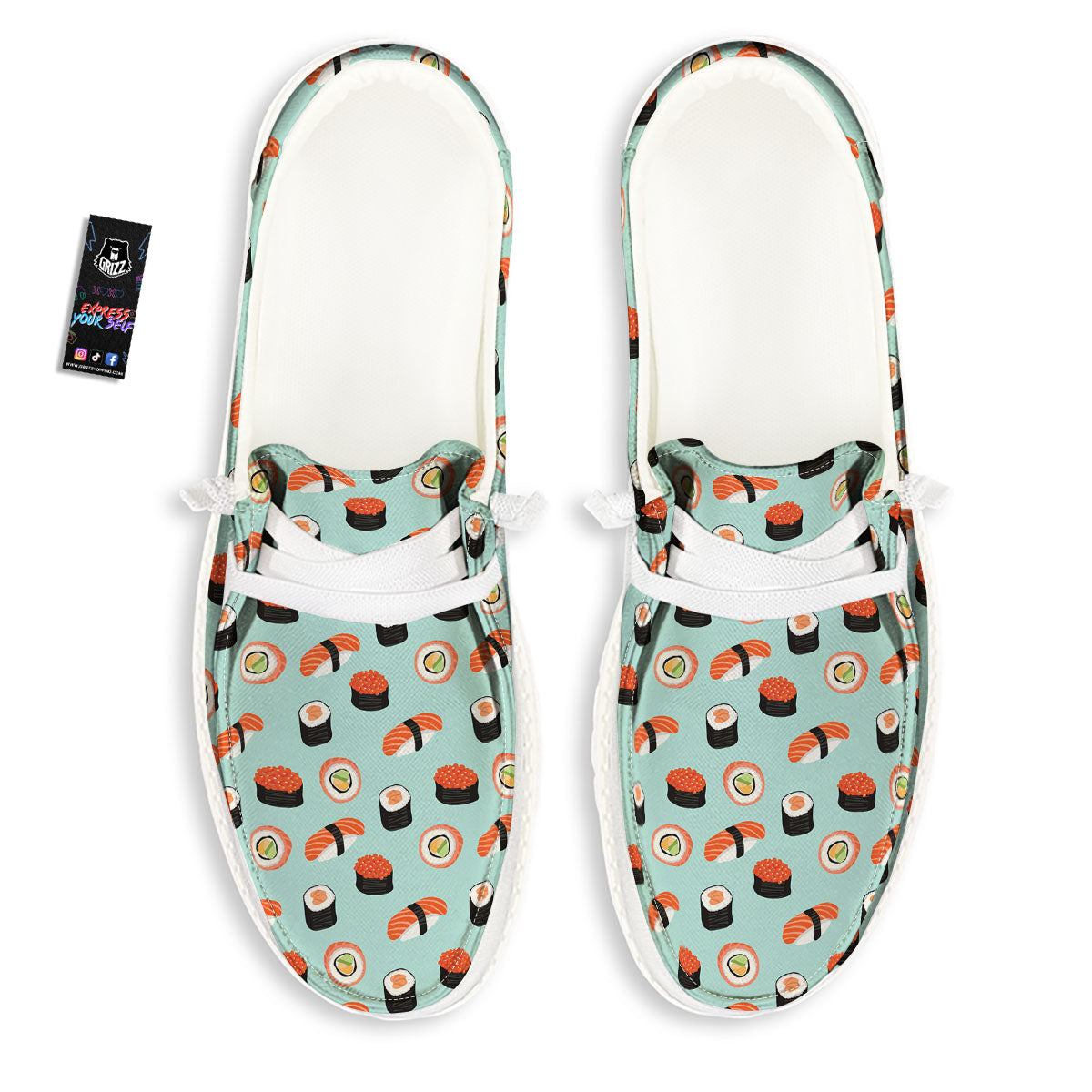 Rolls And Japanese Sushi Print Pattern White Loafers-grizzshop