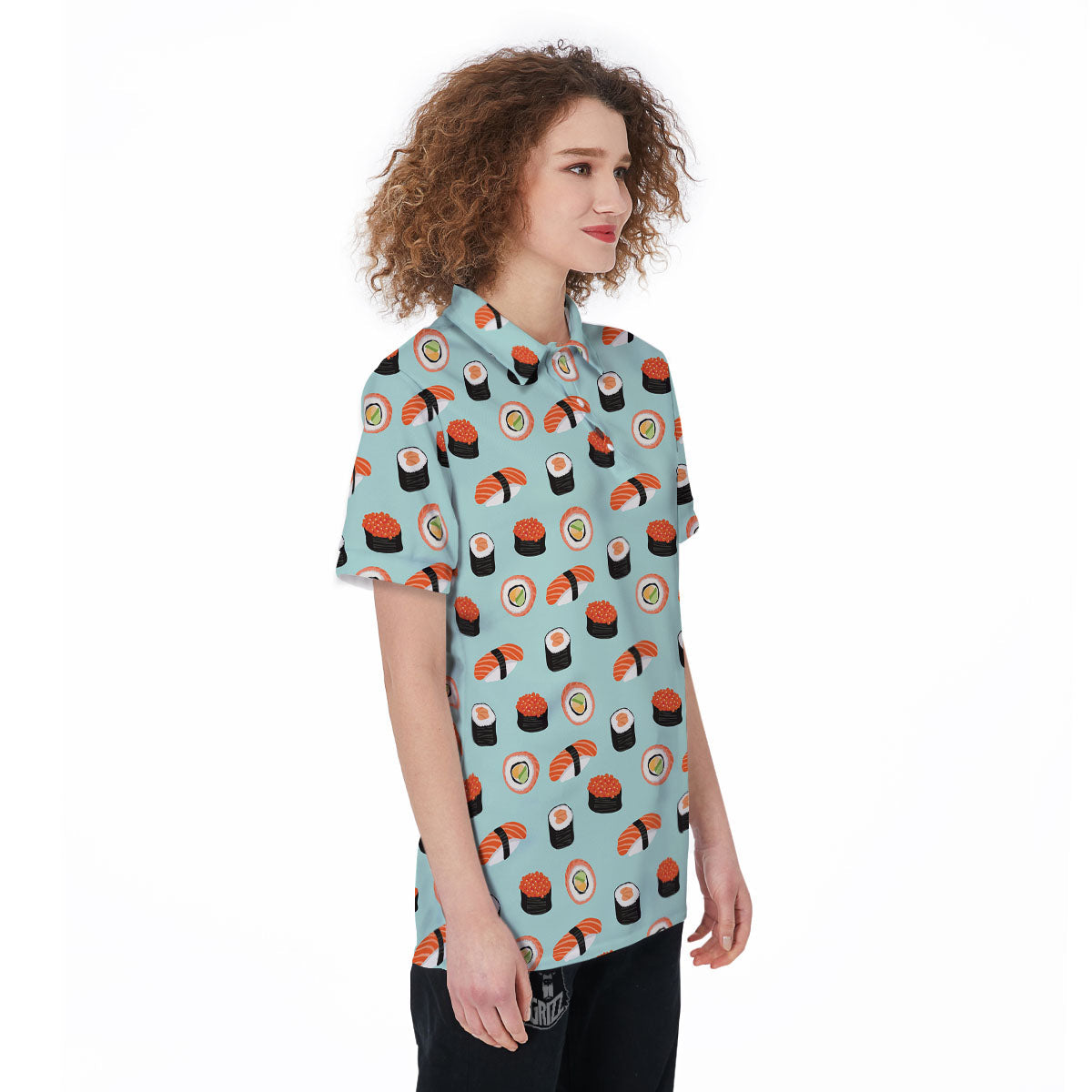 Rolls And Japanese Sushi Print Pattern Women's Golf Shirts-grizzshop