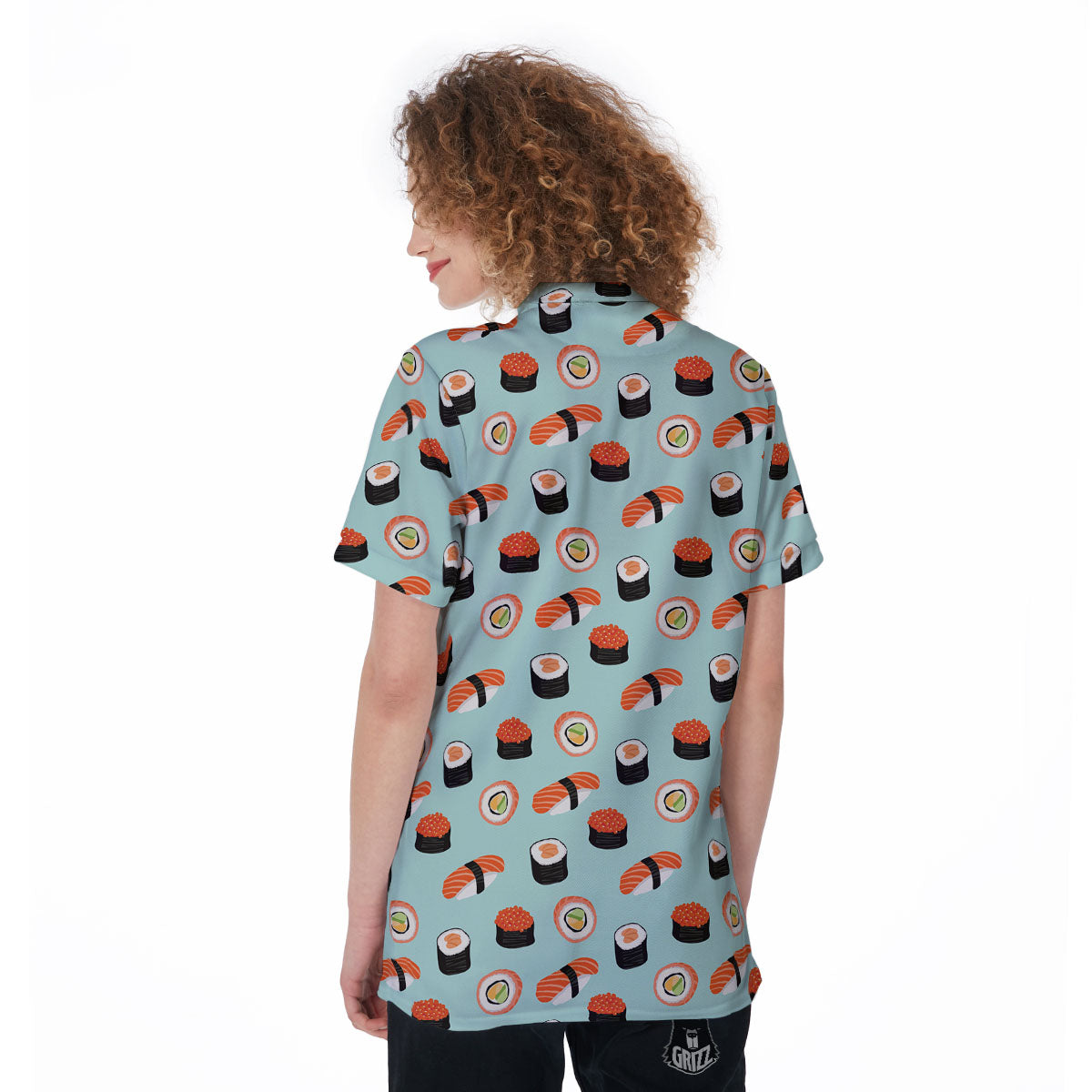 Rolls And Japanese Sushi Print Pattern Women's Golf Shirts-grizzshop