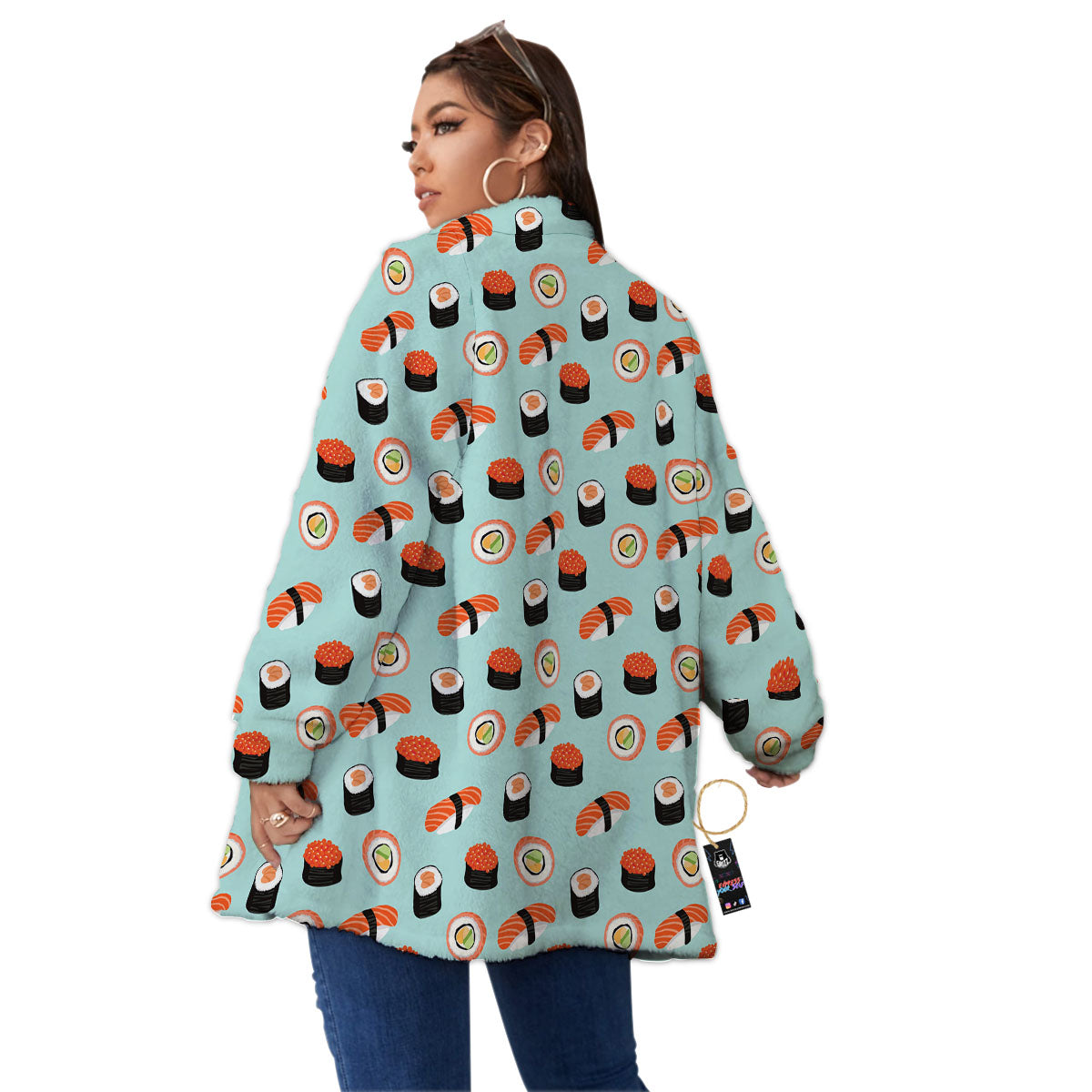 Rolls And Japanese Sushi Print Pattern Women's Sherpa Jacket-grizzshop